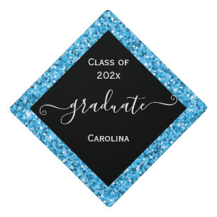 Aqua Sparkle Frame Graduation Cap Topper