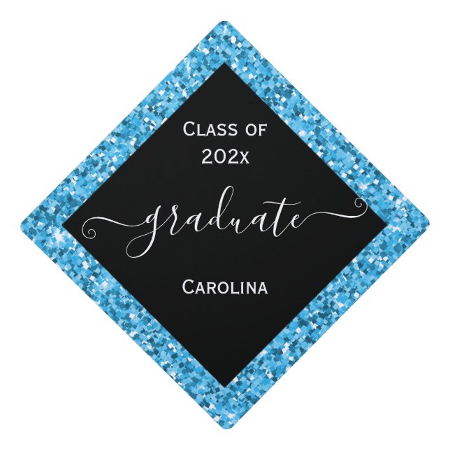 Aqua Sparkle Frame Graduation Cap Topper (Front)
