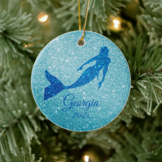 Aqua Sparkly Mermaid Ornament Personalized Gift