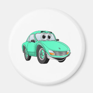 Aqua Sports Car Cartoon Magnet