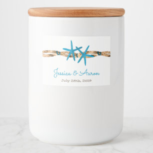 Aqua Starfish and Nautical Rope Wedding Food Label