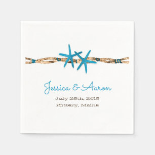 Aqua Starfish and Nautical Rope Wedding Napkin