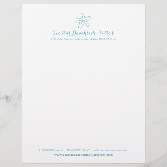 Aqua starfish holiday property business letter letterhead (Front)
