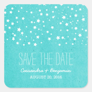 Aqua Starry Night Save the Date Stickers