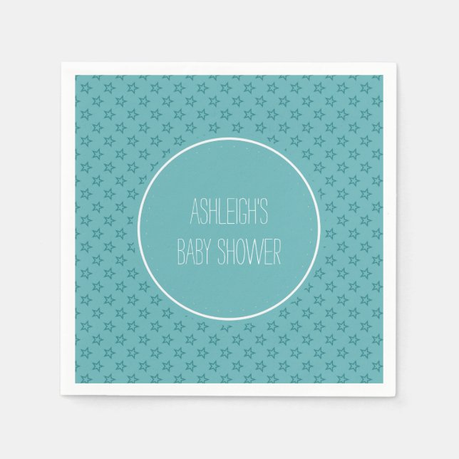 Aqua Stars Baby Shower Napkin (Front)