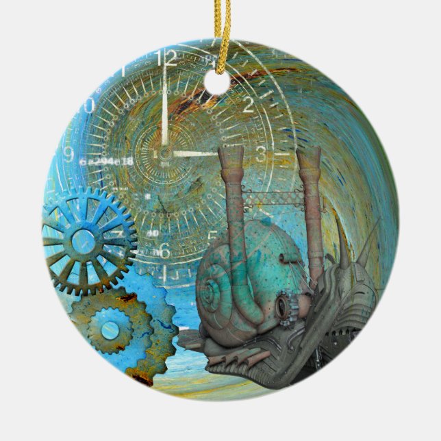 Aqua Steam Snail Traveller Ceramic Ornament (Front)