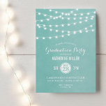 Aqua String Lights Graduation Party Invitation<br><div class="desc">Chic modern summer graduation party invitation design with simple elegant glowing string lights hanging across the top and a classy mix of modern and calligraphy script fonts on a printed faux watercolor texture background. A simple and stylish preppy design, perfect for summer! Click the CUSTOMIZE IT button to customize fonts,...</div>