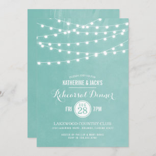 Aqua String Lights Rehearsal Dinner Invitation