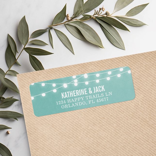 Aqua String Lights Wedding Address Labels (Creator Uploaded)