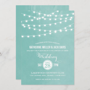 Aqua String Lights Wedding Invitation