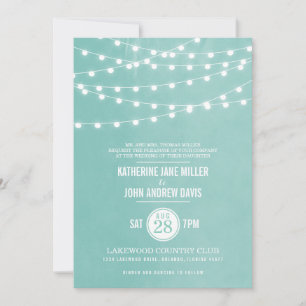 Aqua String Lights Wedding Invitation