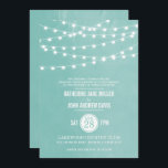 Aqua String Lights Wedding Invitation<br><div class="desc">Chic modern summer wedding invitation design with simple elegant glowing string lights hanging across the top and a classy mix of modern and calligraphy script fonts on a printed faux watercolor texture background. A simple and stylish preppy design, perfect for summer! Click the CUSTOMIZE IT button to customize fonts, move...</div>