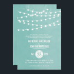 Aqua String Lights Wedding Invitation<br><div class="desc">Chic modern summer wedding invitation design with simple elegant glowing string lights hanging across the top and a classy mix of modern and calligraphy script fonts on a printed faux watercolor texture background. A simple and stylish preppy design, perfect for summer! Click the CUSTOMIZE IT button to customize fonts, move...</div>