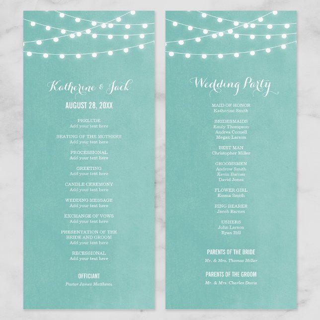 Aqua String Lights Wedding Program (Creator Uploaded)