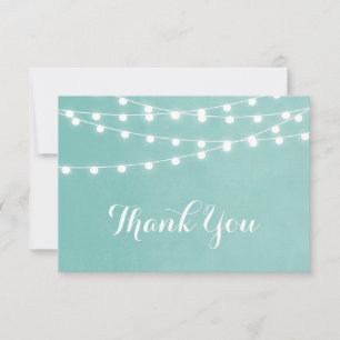 Aqua String Lights Wedding Thank You Card