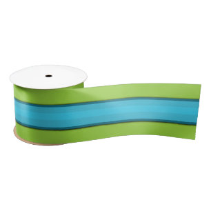 Aqua Stripe Lime Green Satin Ribbon