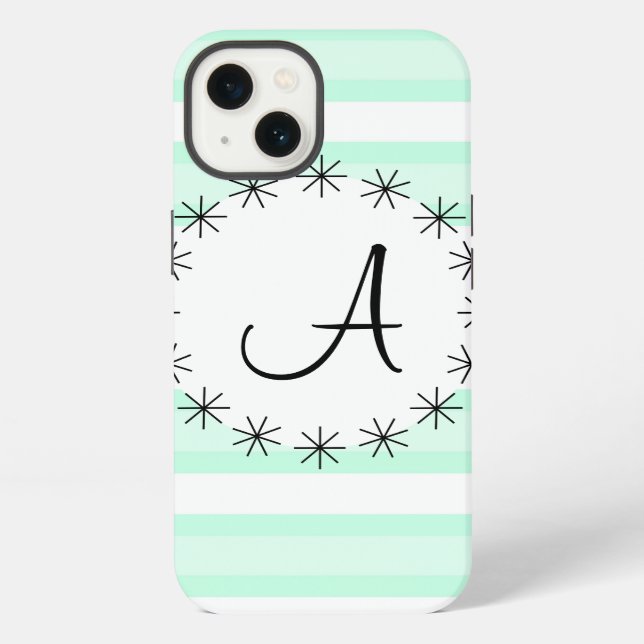 Aqua Stripe 'Monogram' iPad Mini case (Back)