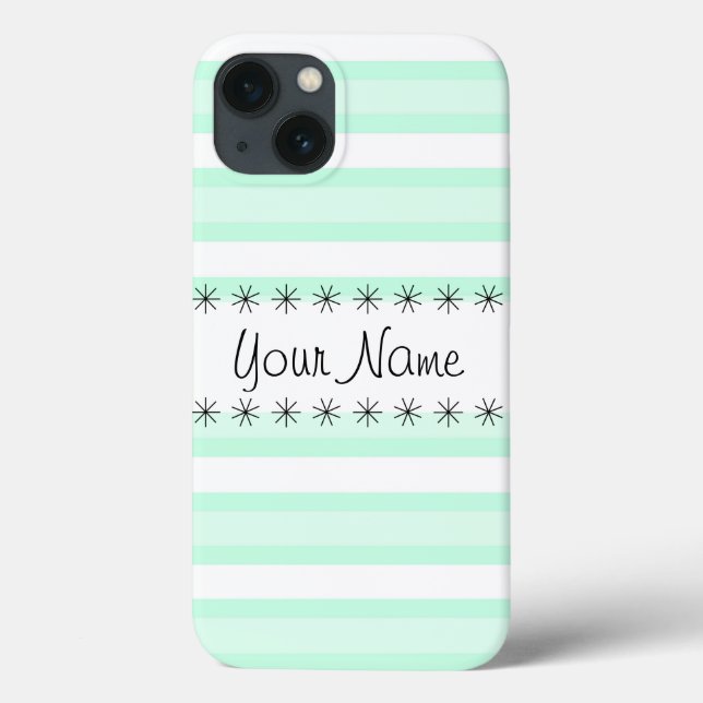 Aqua Stripe 'Name' iPad Mini case (Back)