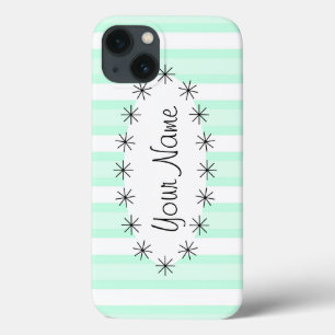 Aqua Stripe oval star 'Name' iPad Mini case