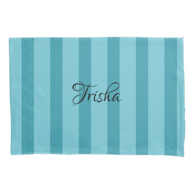 Aqua Stripe Pillow Case - Add Name HAMbyWG (Front)