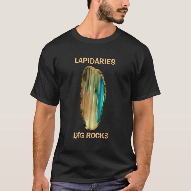 *~* Aqua STRIPED LAPIDARIES DIG ROCKS Agate Slab T-Shirt (Front)