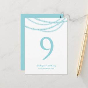 Aqua Stylish Sparkling Lights Wedding Table Number Postcard