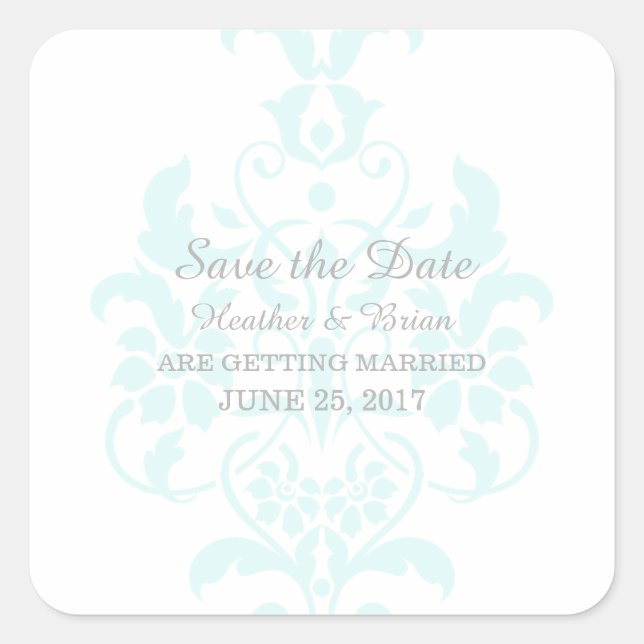 Aqua Subtle Damask Enregistrer les stickers Date (Devant)