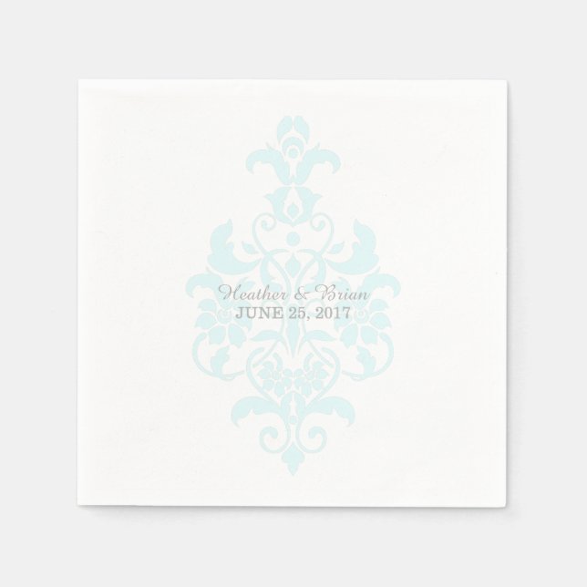 Aqua Subtle Damask Paper Napkins (Front)