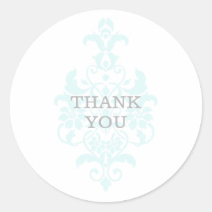 Aqua Subtle Damask Thank You Stickers