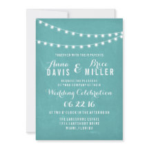 Aqua Summer String Light Wedding Invites