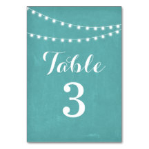 Aqua Summer String Light Wedding Table Numbers
