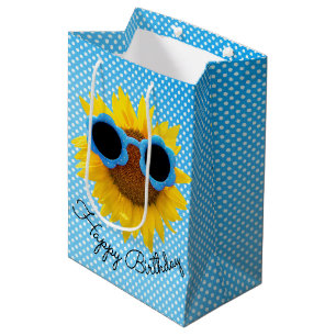 Aqua Sunglasses On Sunflower  Medium Gift Bag