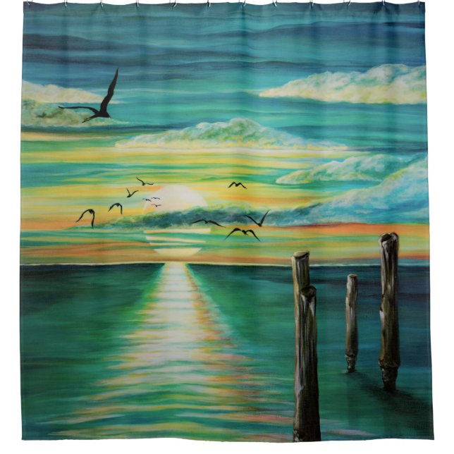 aqua sunset shower curtain (Front)