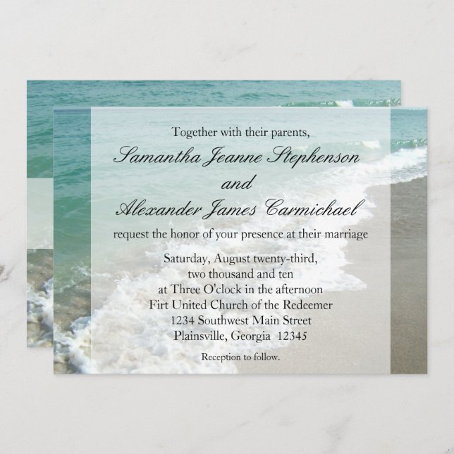 Aqua Surf Crashing Water Beach Destination Wedding Invitation (Front/Back)