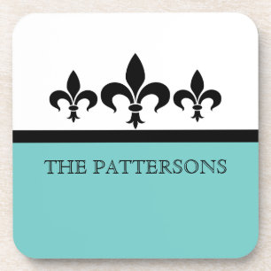 Aqua Swanky Fleur De Lis Coaster Set