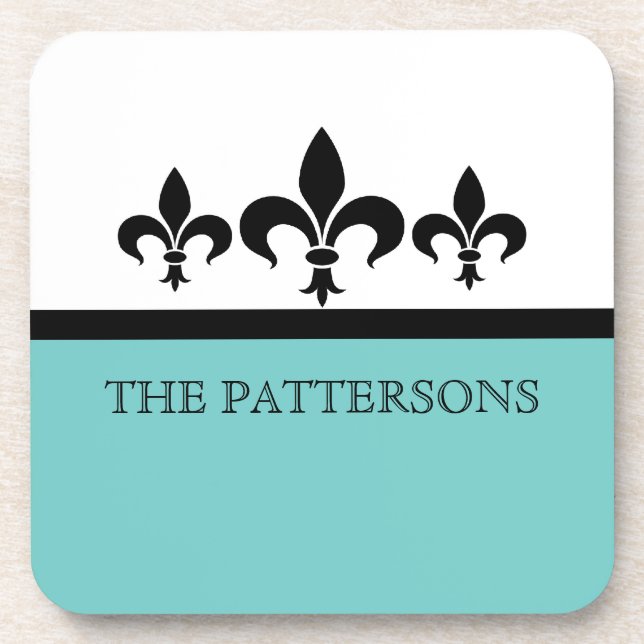 Aqua Swanky Fleur De Lis Coaster Set (Front)