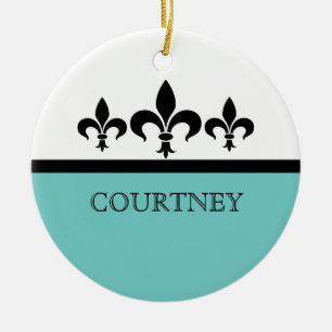 Aqua Swanky Fleur De Lis Ornament