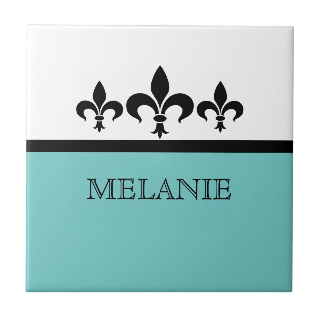 Aqua Swanky Fleur De Lis Tile (Front)