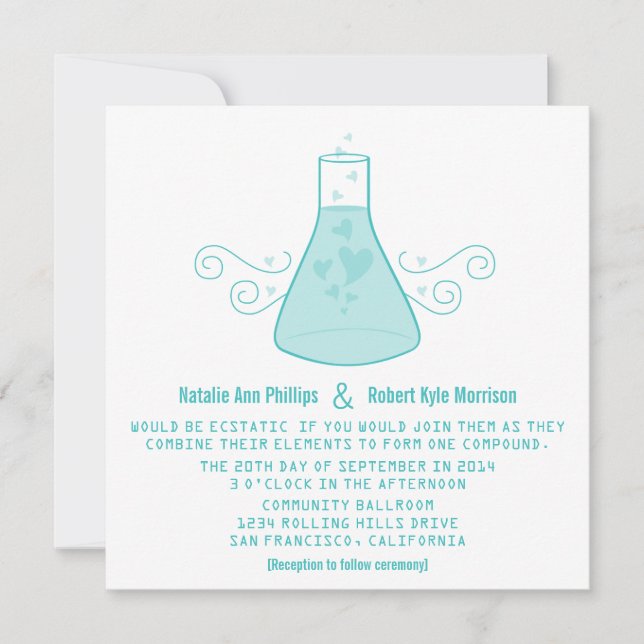 Aqua Sweet Chemistry Wedding Invite (Front)