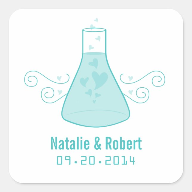 Aqua Sweet Chemistry Wedding Stickers (Front)