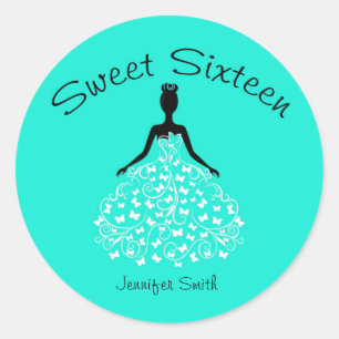 Aqua Sweet Sixteen Butterfly Gown Envelope Seals