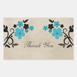 Aqua Sweet Vintage Floral Thank You Stickers