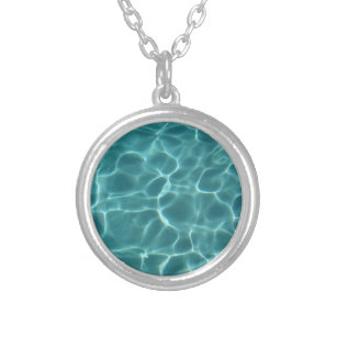 Aqua Swimming Pool Pattern Silver Plated Necklace