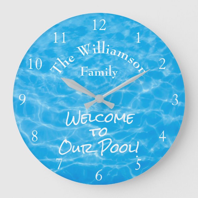 Aqua Swimming Pool Summer Water Ripples Large Clock (Front)