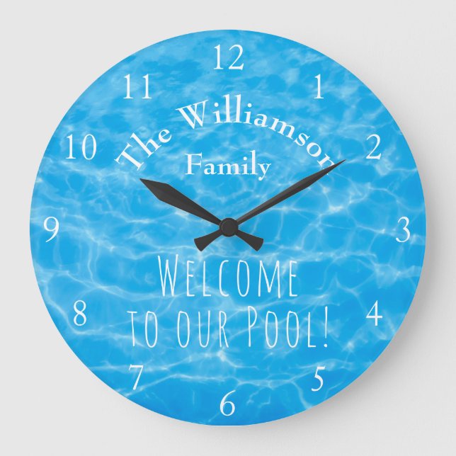 Aqua Swimming Pool Summer Water Ripples Large Clock (Front)