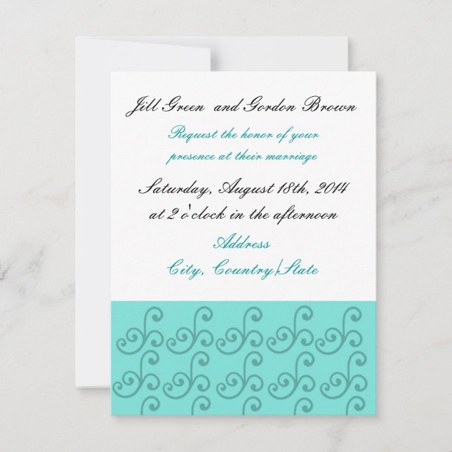 Aqua Swirl Faire-part de mariage (Devant)