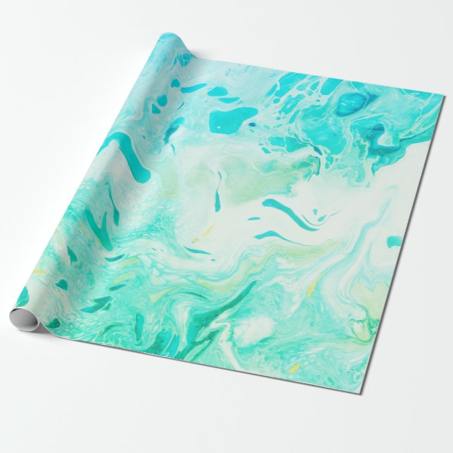 Aqua Swirls Shades of Blue Green Wrapping Paper (Unrolled)