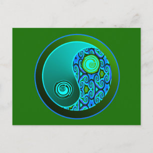 Aqua Swirls Yin Yang Postcard