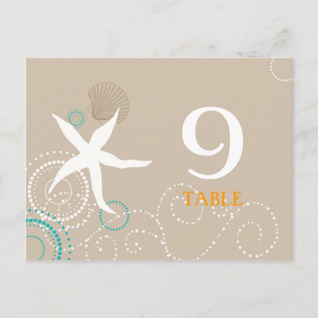 Aqua Tan White Beach Numéros de table de mariage (Devant)