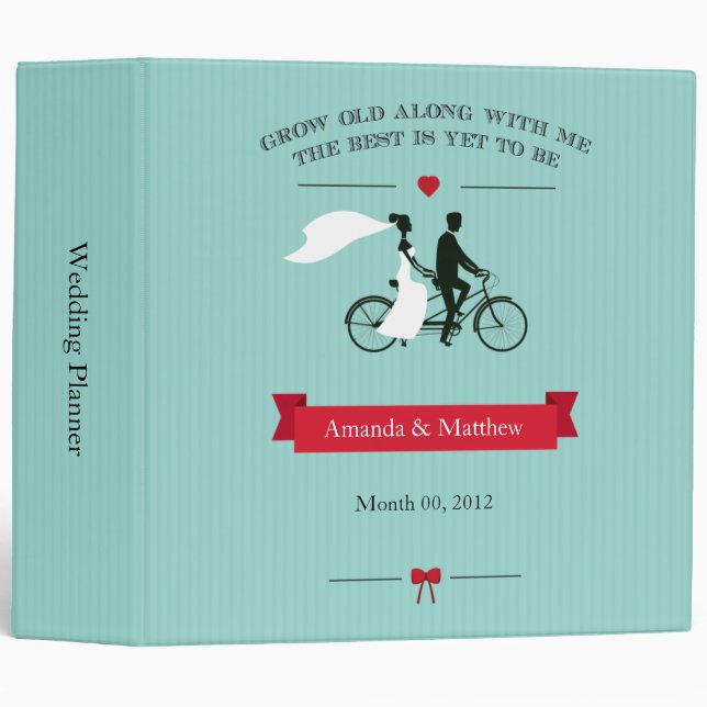 Aqua Tandem Bicycle Wedding Planning Binder 2-inch (Front/Spine)